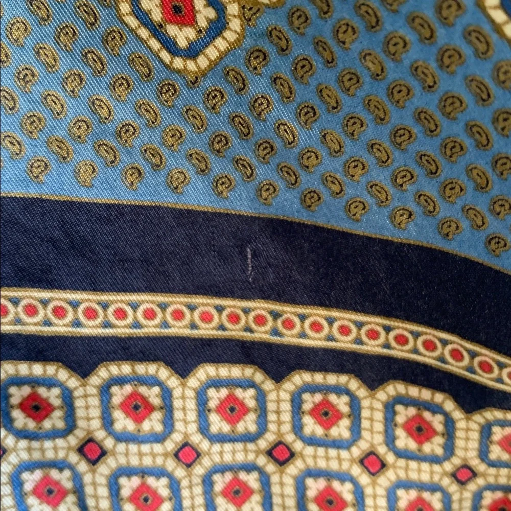Vintage Christian Dior Silk Geometric Print Scarf | Blue Dior Silk Scarf